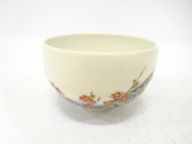 JAPANESE TEA CEREMONY / TEA BOWL CHAWAN / KINSAI IROE / UME / ARTISAN WORK